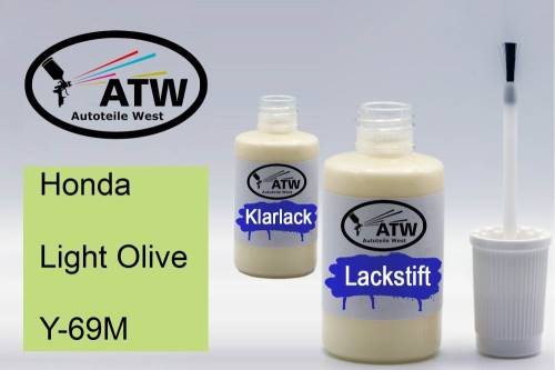 Honda, Light Olive, Y-69M: 20ml Lackstift + 20ml Klarlack - Set, von ATW Autoteile West.